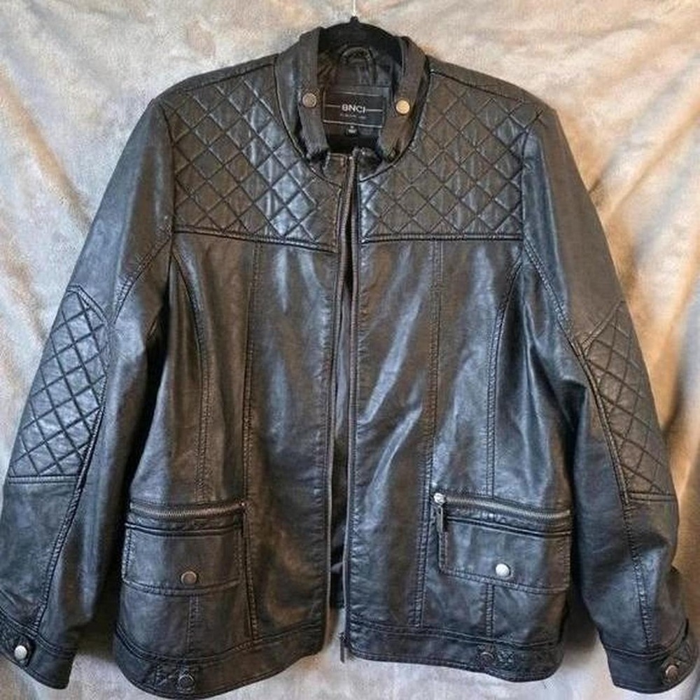 BNCI by Blanc Noir Black Quilted Moto Jacket Faux Leather Biker Coat